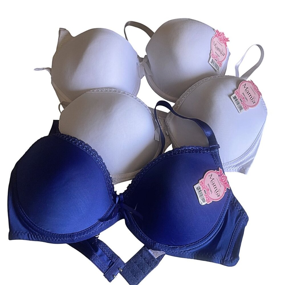 Mamia 3-Pack Solid Blue White Bra Set BR4108PL Multi-Color Value Pack Bundle 40C